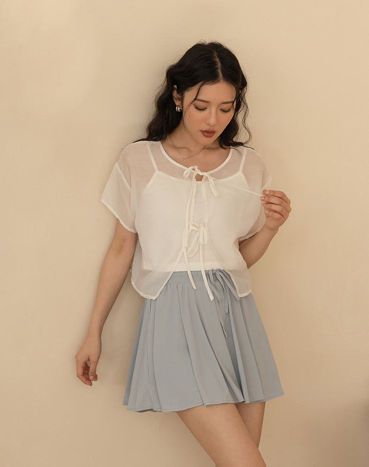 ELEGANT SOLID COLOR TWO-PIECE SHORT-SLEEVE TOP