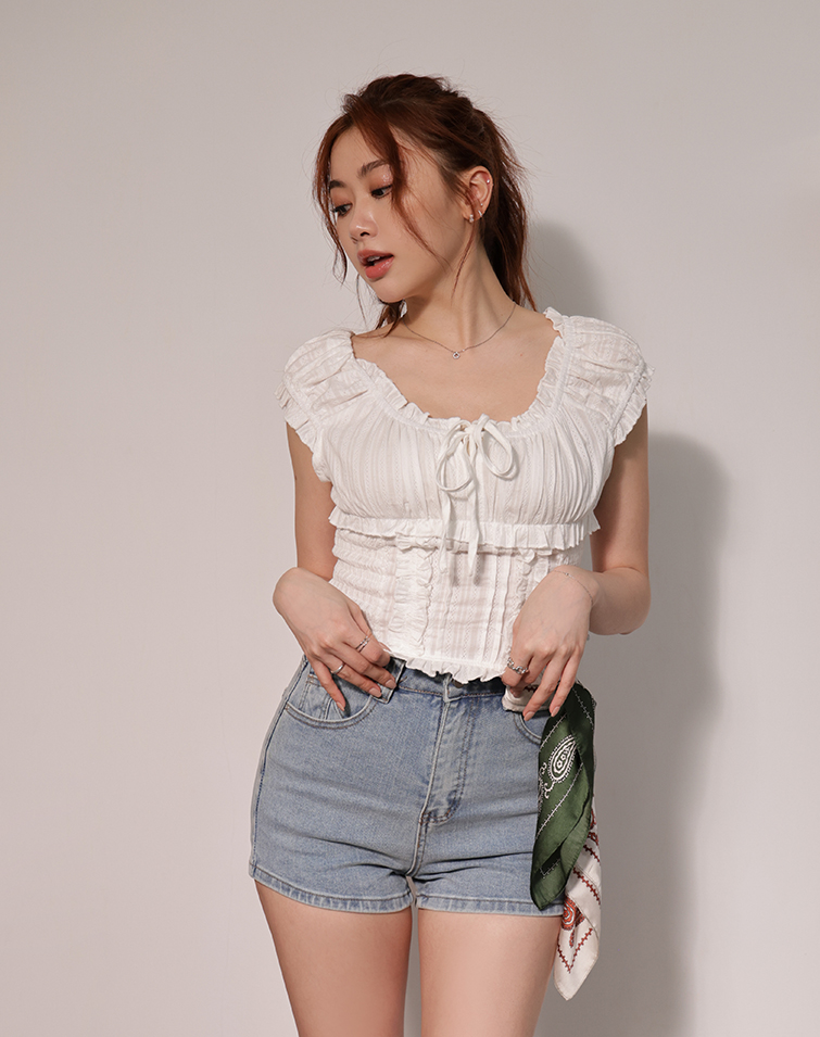 FRENCH ROMANTIC RUFFLE PUFF-SLEEVE BLOUSE