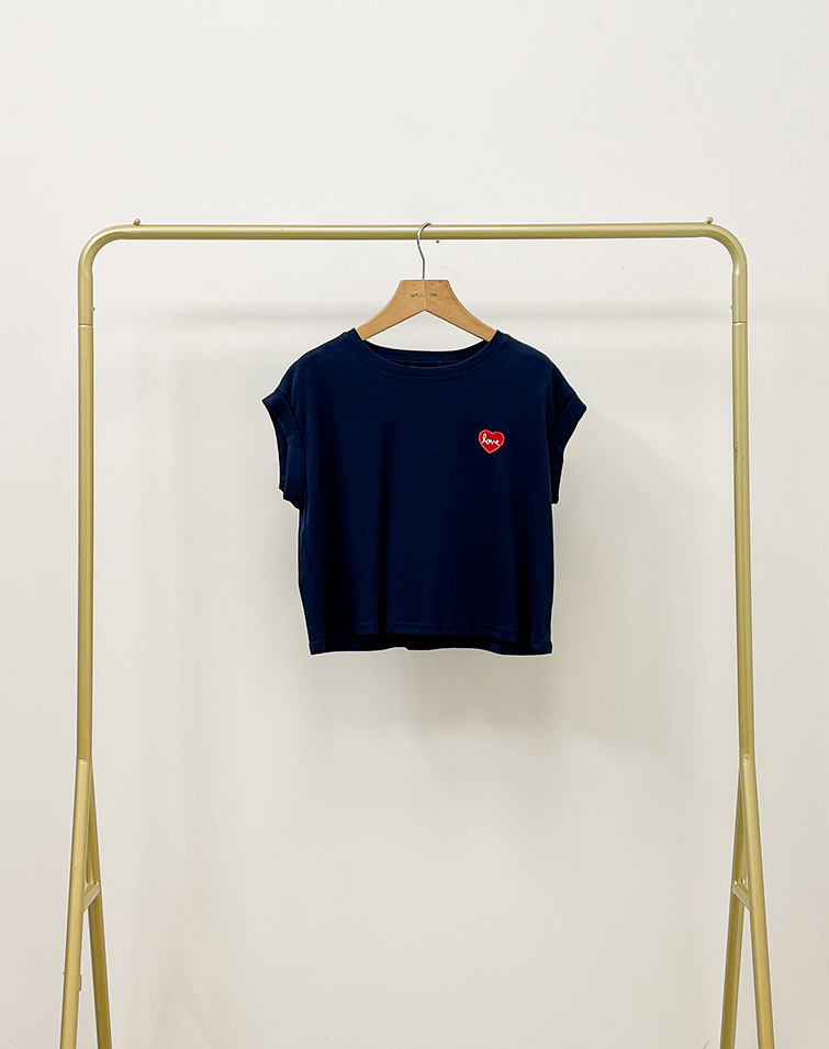 ELEGANT HEART EMBROIDERED  SHORT SLEEVE  TEE