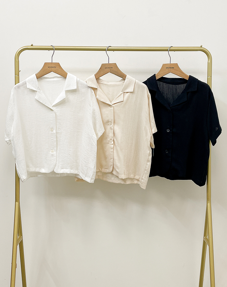FRESH SOLID COLOR COLLARED SHORT-SLEEVE TOP