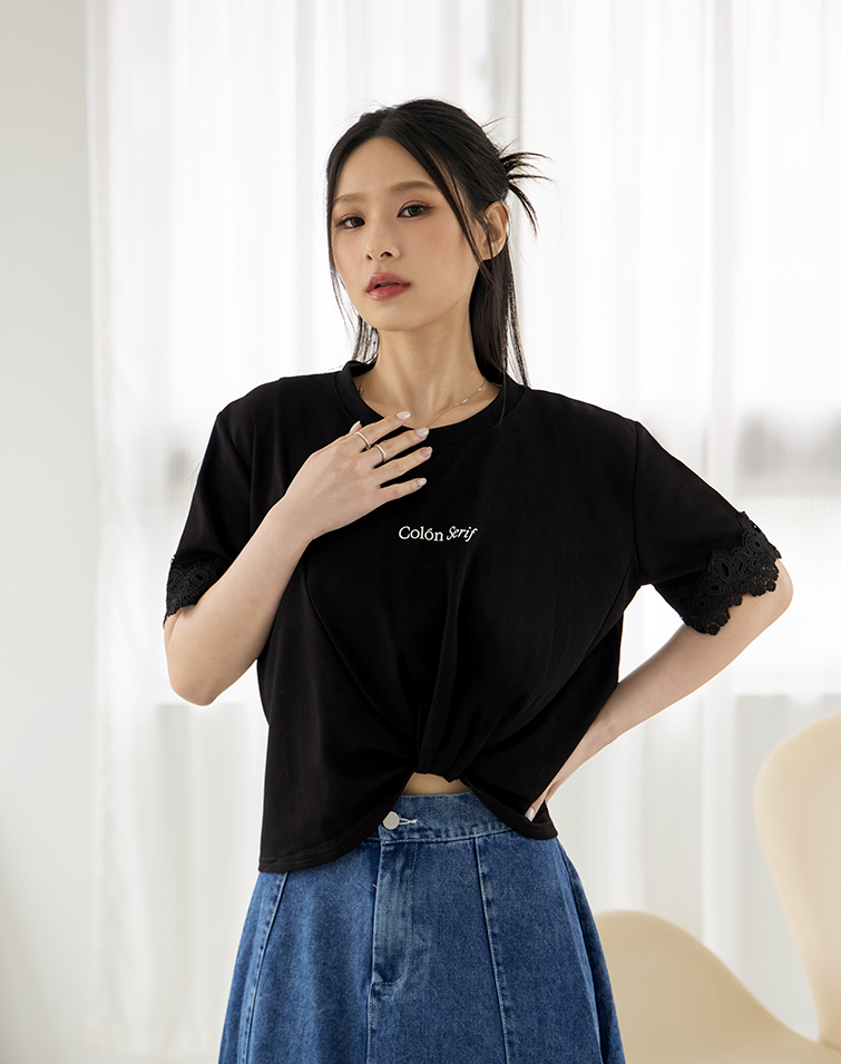 STYLED RUCHED LETTER PRINT TOP