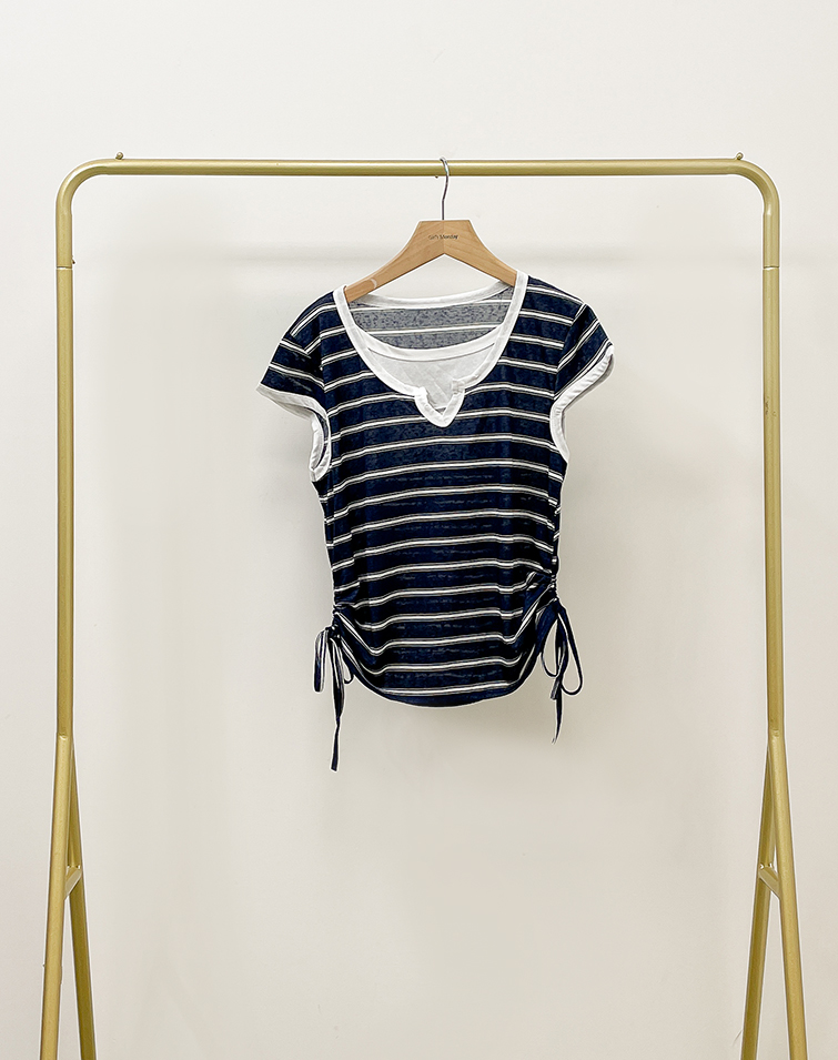 LAYERED STRIPED WAIST-TIE TOP
