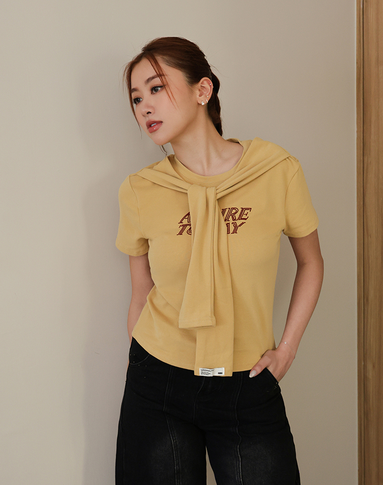 LETTER PRINT LAYERED SHOULDER TOP