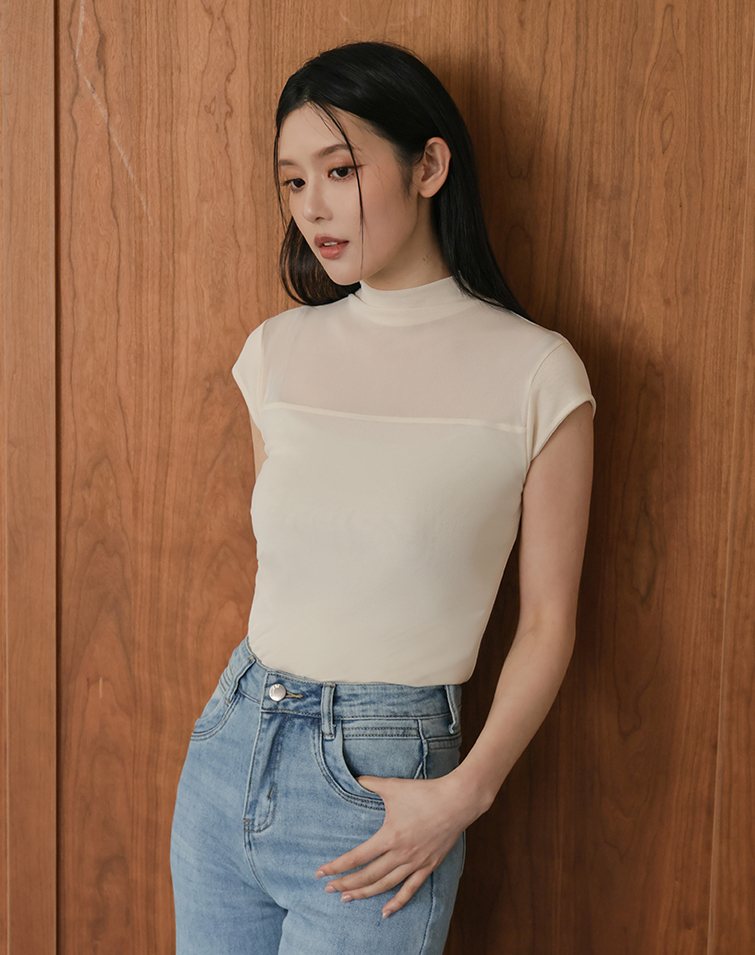 SOFT-FEEL MOCK-NECK SHEER TOP