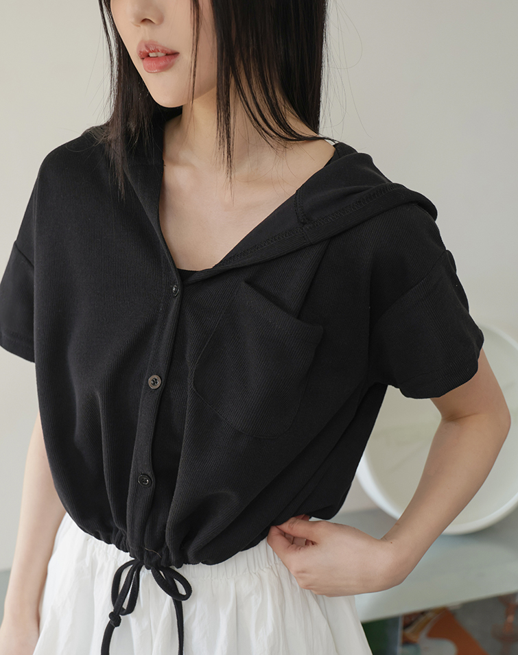 DRAWSTRING HOODED SOFT-KNIT TOP