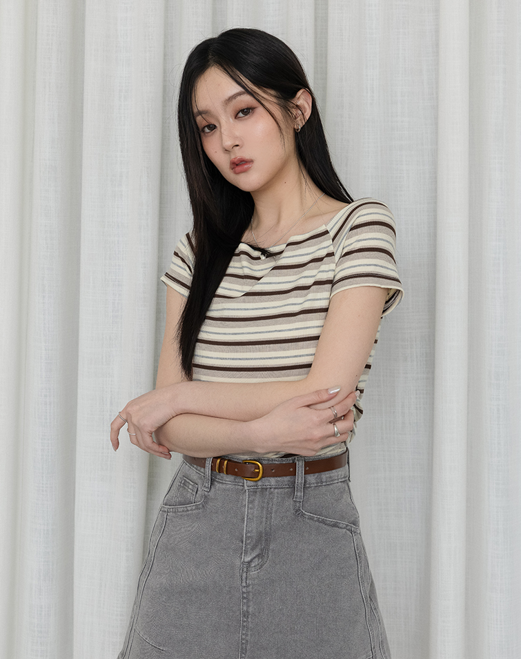 CHIC STRIPE SQUARE NECK TOP