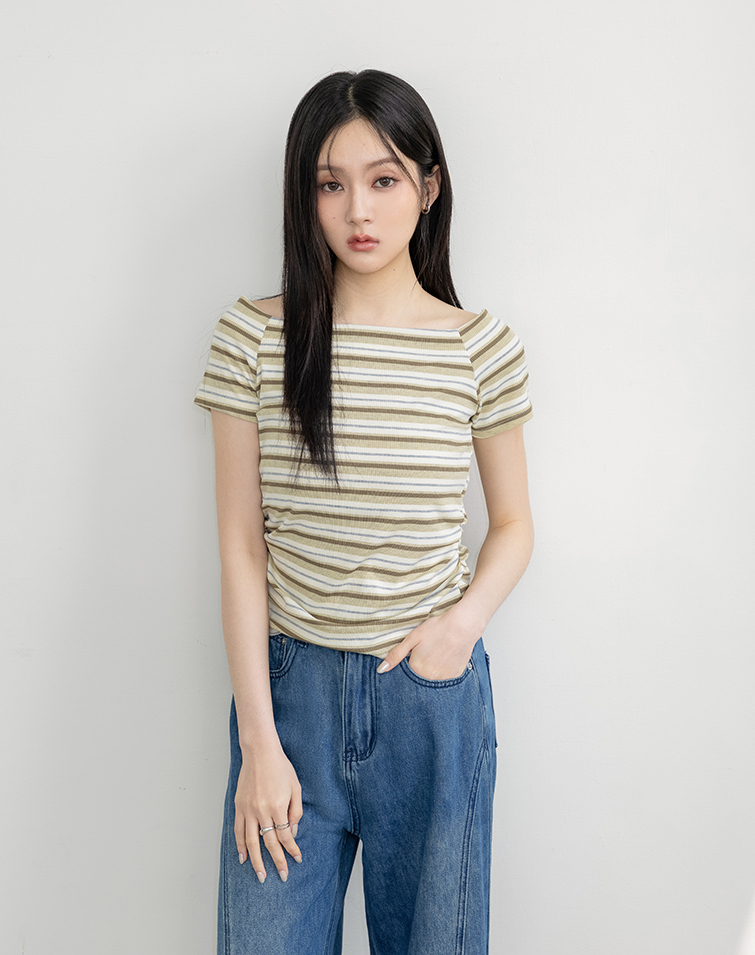 CHIC STRIPE SQUARE NECK TOP