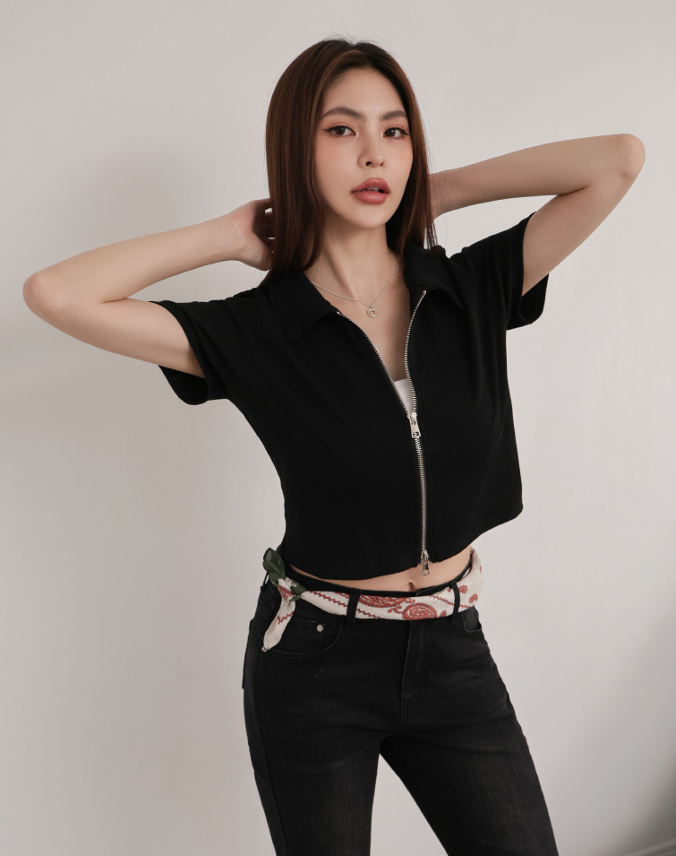 DOUBLE ZIP COLLAR COTTON TEE