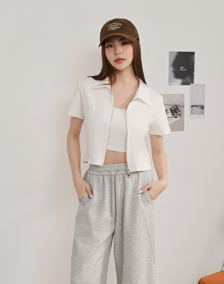 DOUBLE ZIP COLLAR COTTON TEE