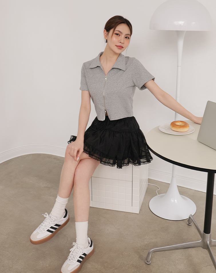 DOUBLE ZIP COLLAR COTTON TEE