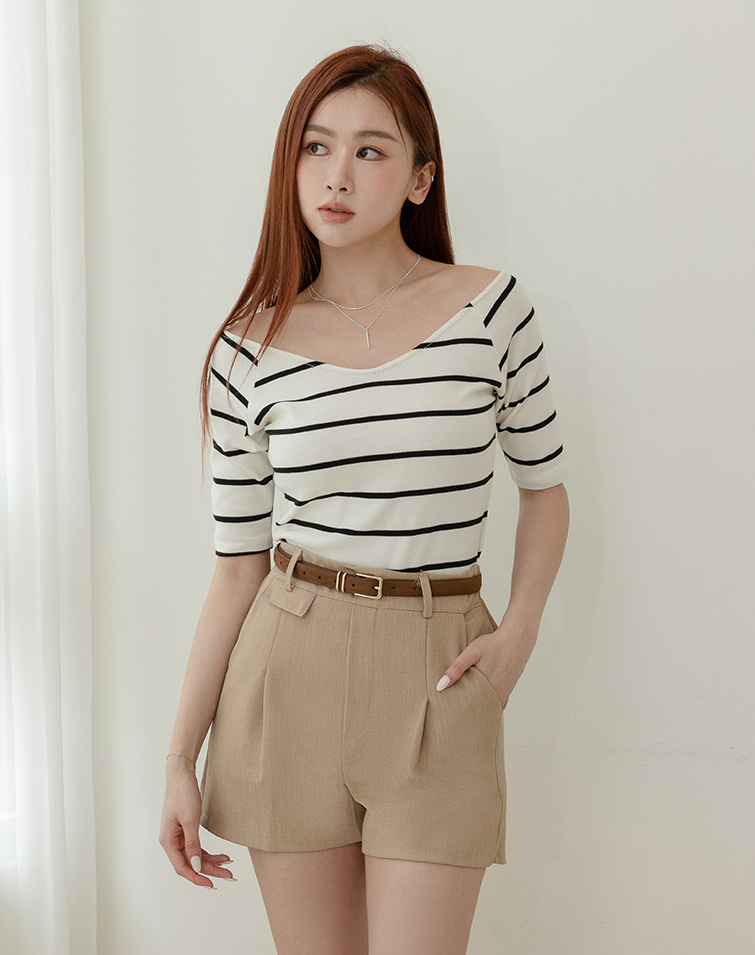 MIT STRIPED V-NECK SHORT SLEEVE TEE