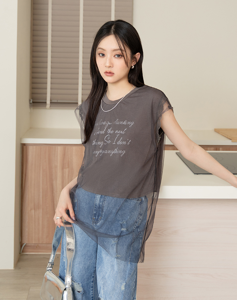 SHEER MESH 2-IN-1 ALFEBET TOP