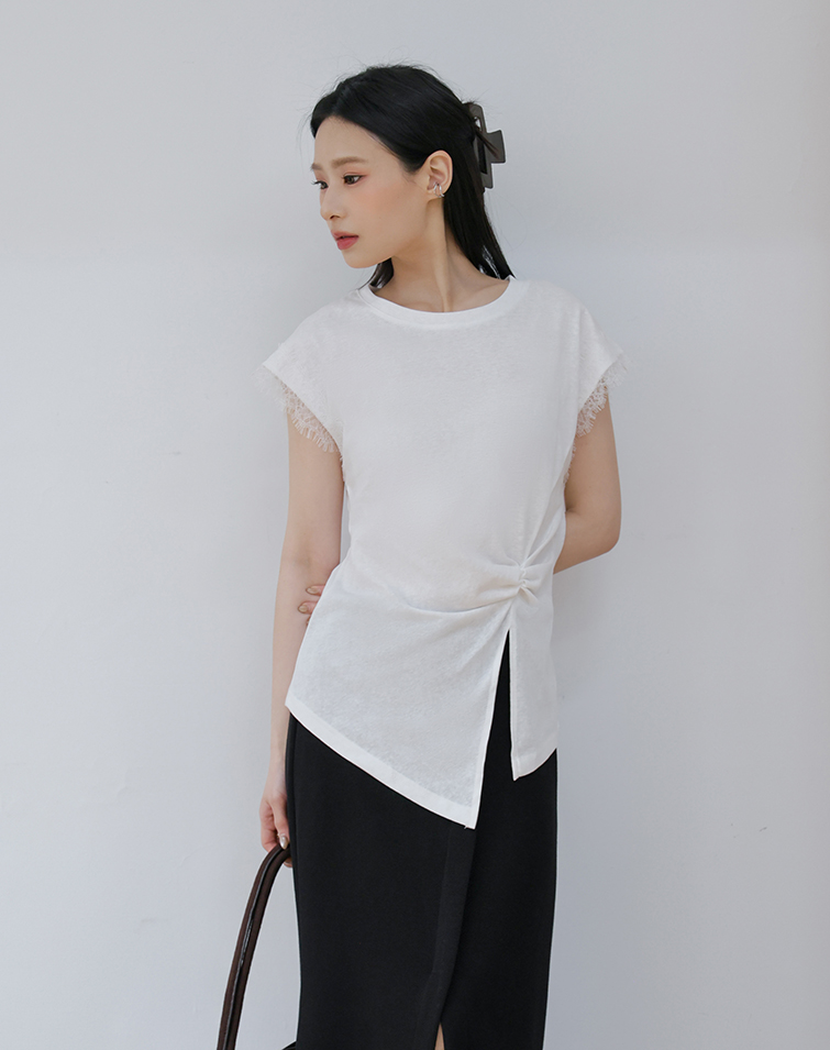 FRENCH LACE RUCHED CINCHED TOP