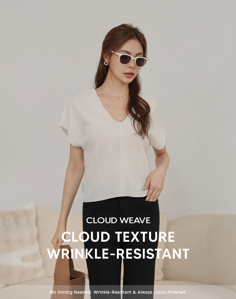 MIT CLOUD TEXTURE V-NECK TEE