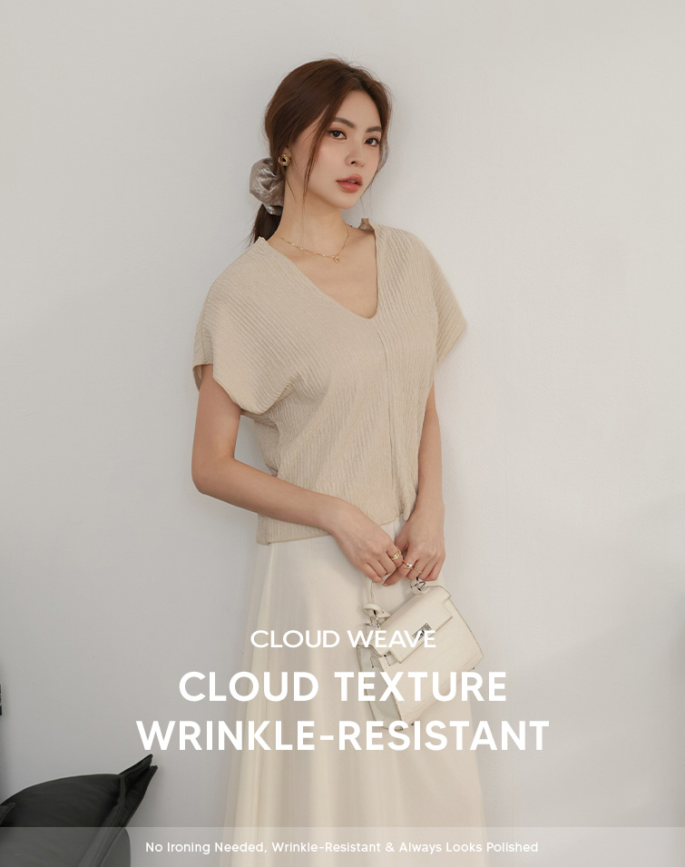 MIT CLOUD TEXTURE V-NECK TEE