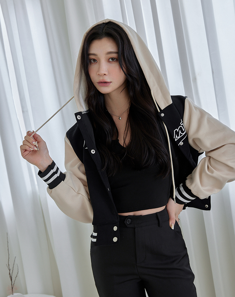 CASUAL CONTRAST BASEBALL JACKET