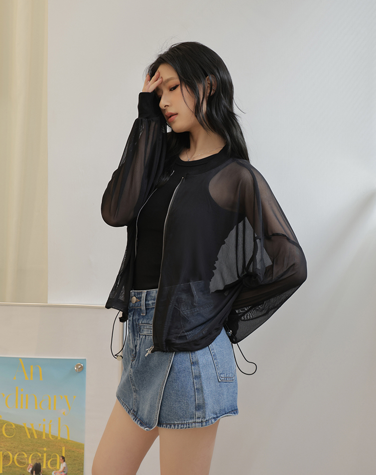 BREATHABLE HOLE PATTERN DRAWSTRING JACKET