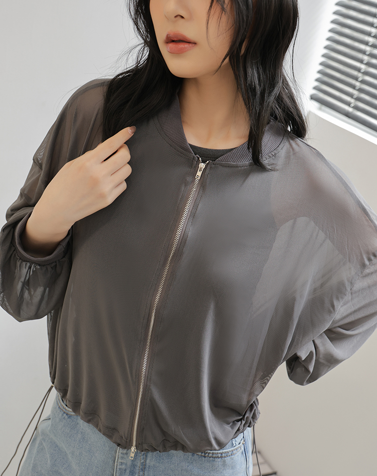 BREATHABLE HOLE PATTERN DRAWSTRING JACKET