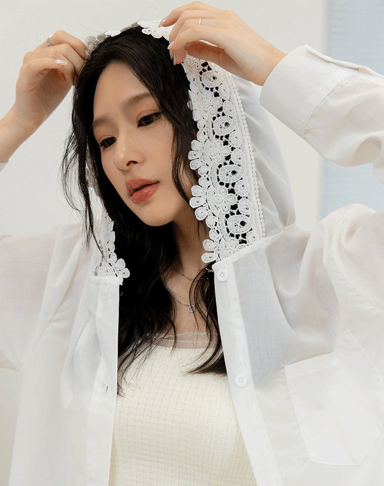 ELEGANT SEMI-SHEER LACE HOODED JACKET
