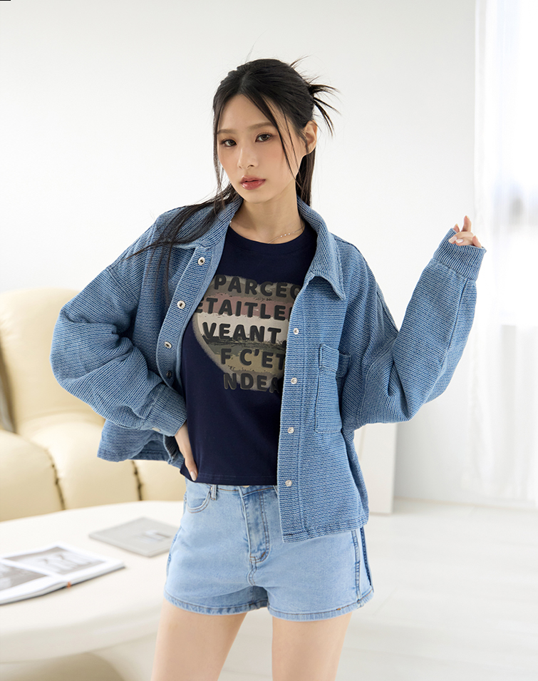 KNIT TEXTURED LAPEL LONG-SLEEVE JACKET
