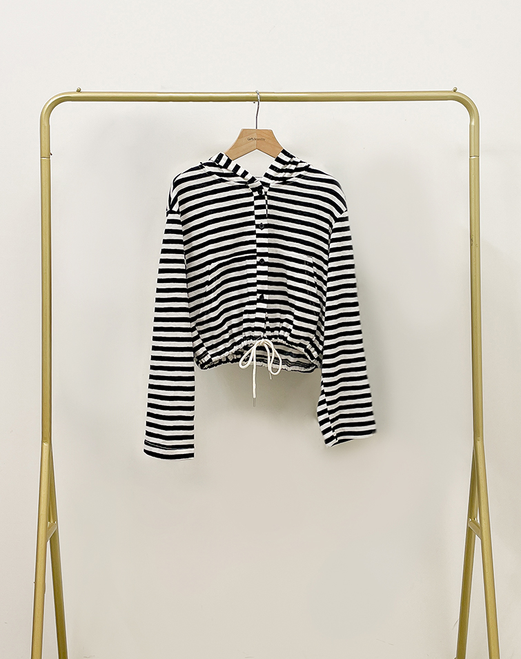 VIBRANT STRIPED DRAWSTRING HOODED JACKET