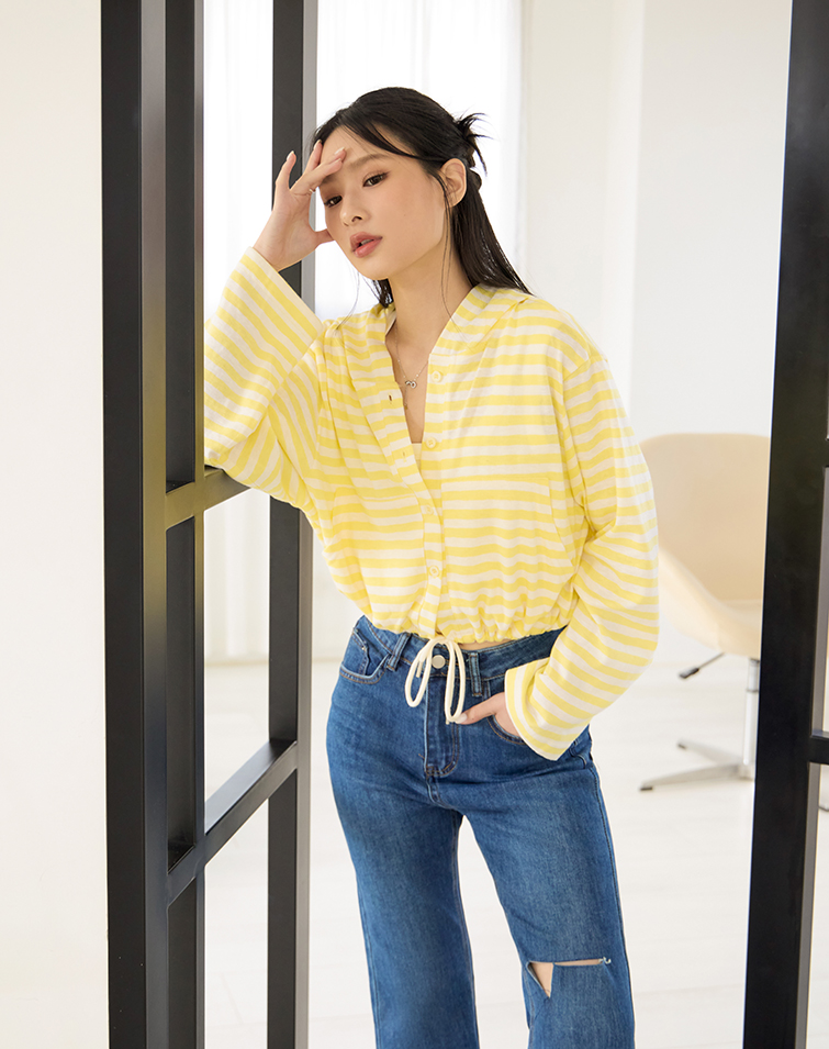 VIBRANT STRIPED DRAWSTRING HOODED JACKET