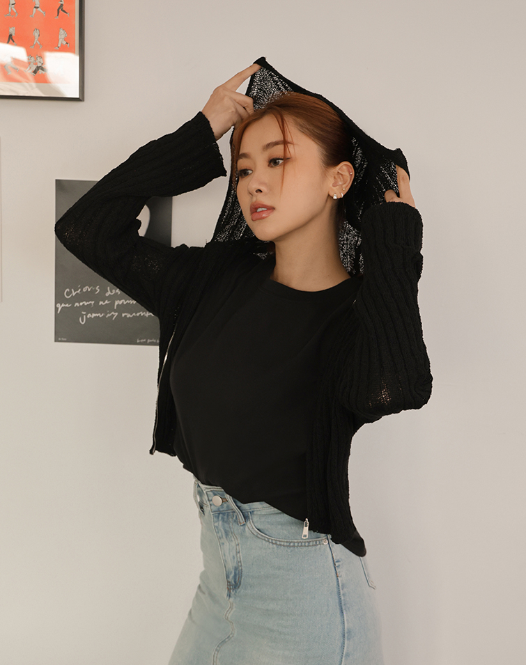 SOFT COTTON  KNIT HOODED CARDIGAN