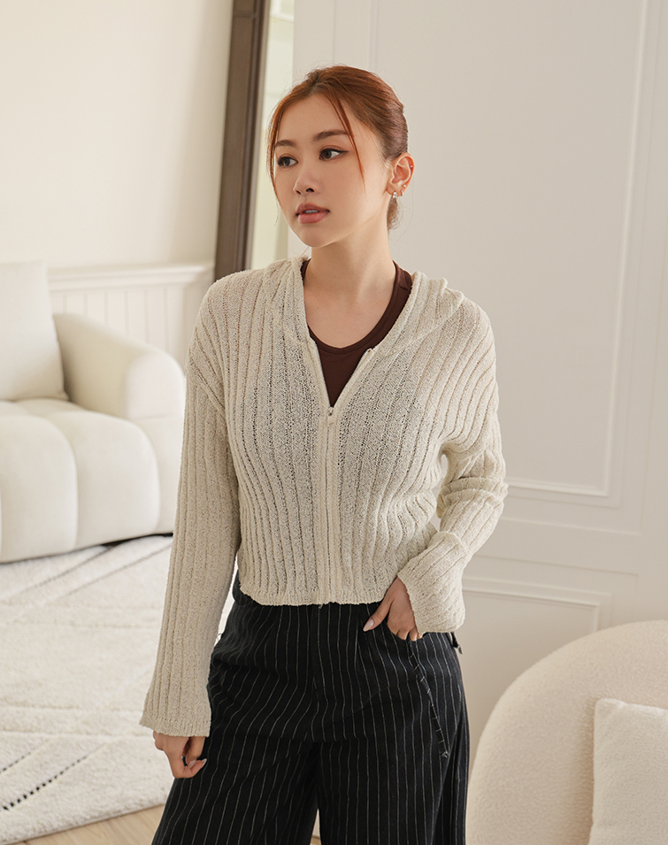 SOFT COTTON  KNIT HOODED CARDIGAN