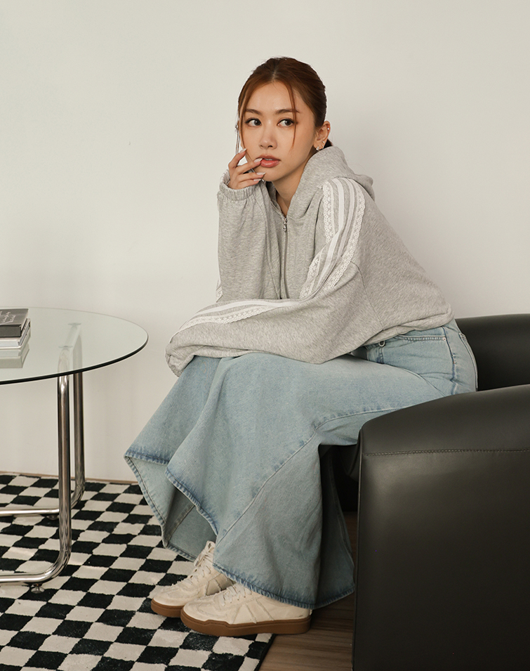CASUAL LACE PATCH HOODIE JACKET