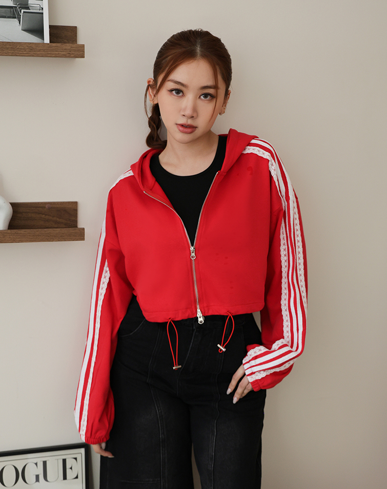 CASUAL LACE PATCH HOODIE JACKET