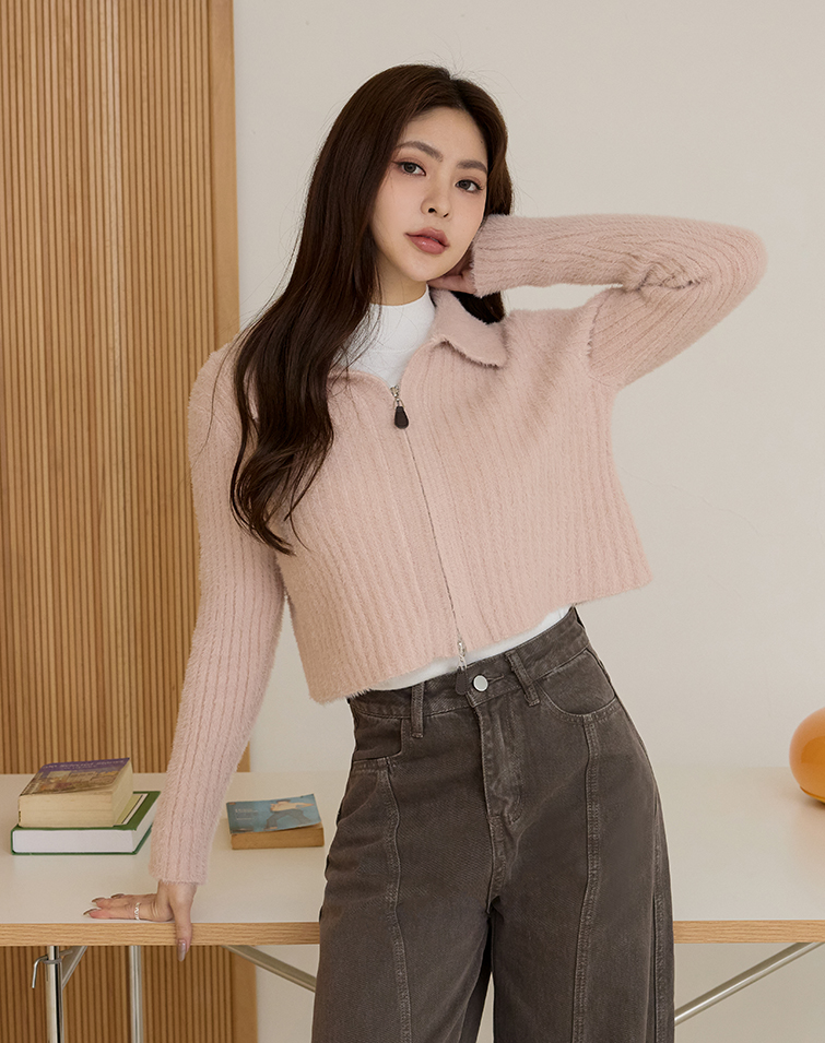 TEXTURED FLEECE LONG-SLEEVE COLLARED JACKET