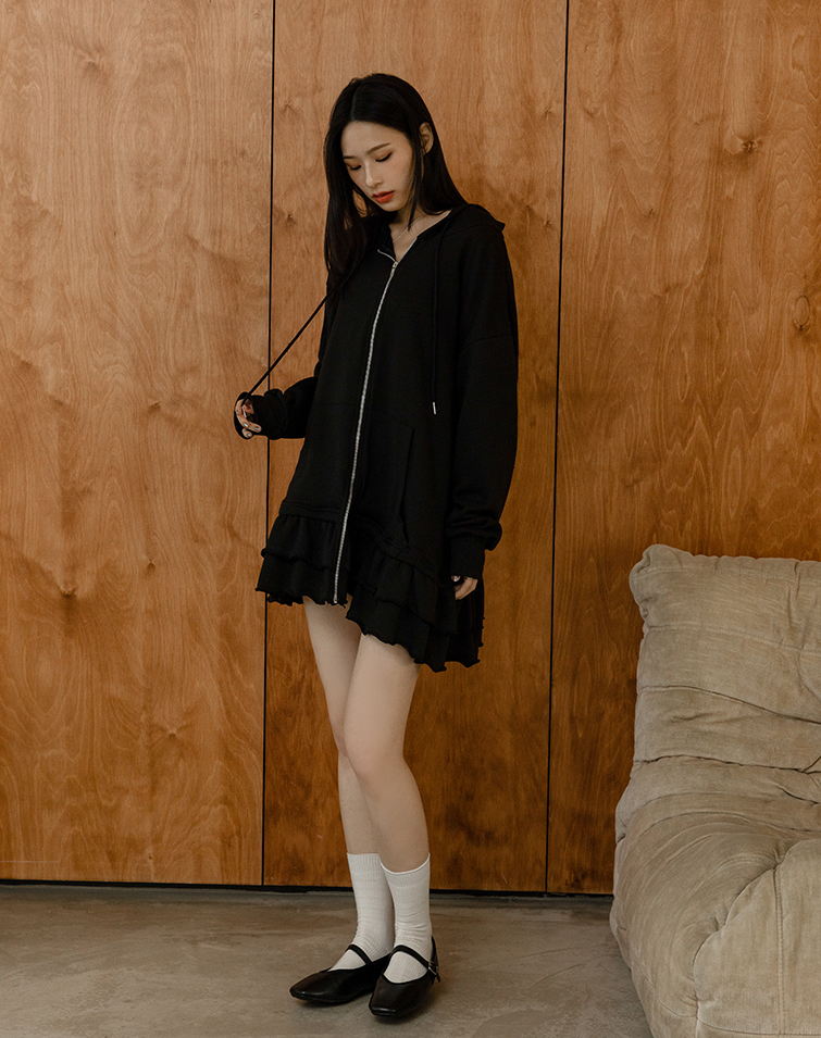 MIT SOFT-COTTON RUFFLE HOODED JACKET