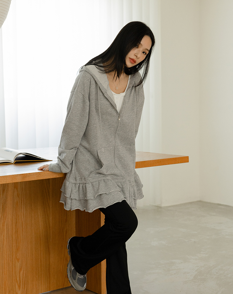 MIT SOFT-COTTON RUFFLE HOODED JACKET