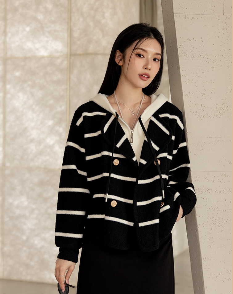 CASUAL STRIPED LAYERED-LOOK HOODIE