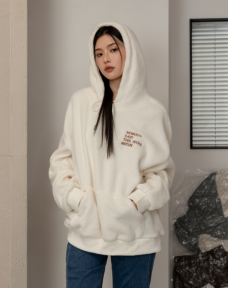FUZZY LETTER EMBROIDERED HOODIE