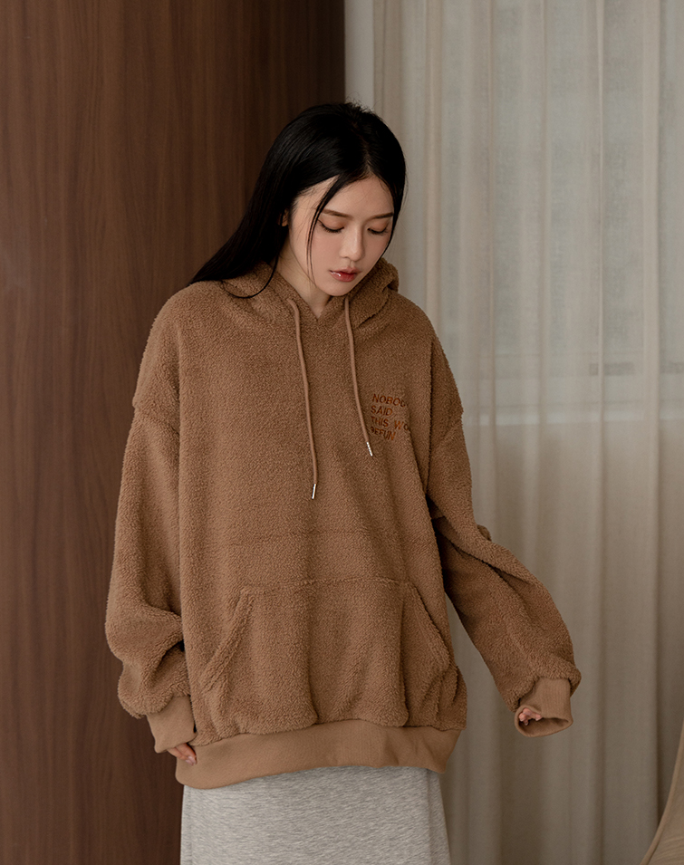 FUZZY LETTER EMBROIDERED HOODIE