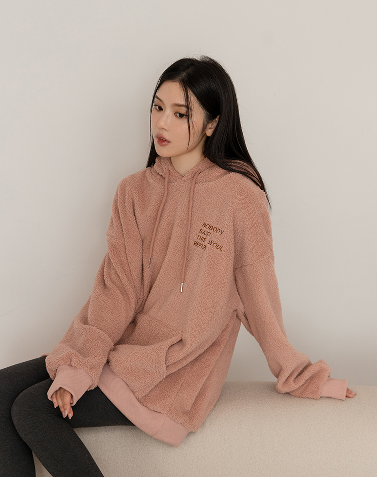 FUZZY LETTER EMBROIDERED HOODIE