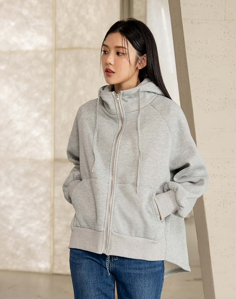 CASUAL SOLID FLEECE-LINED HOODIE