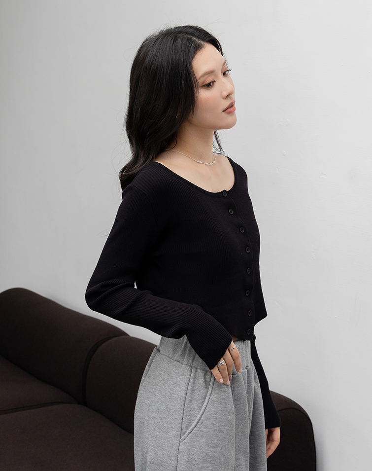AIRY CREW-NECK RIBBED CARDIGAN