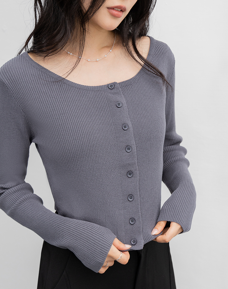 AIRY CREW-NECK RIBBED CARDIGAN