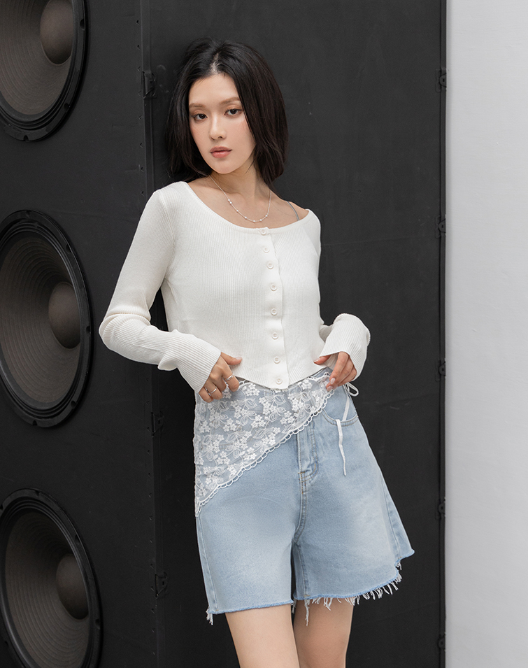 AIRY CREW-NECK RIBBED CARDIGAN