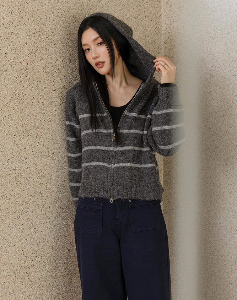 CONTRAST-STRIPED DOUBLE-ZIP HOODED