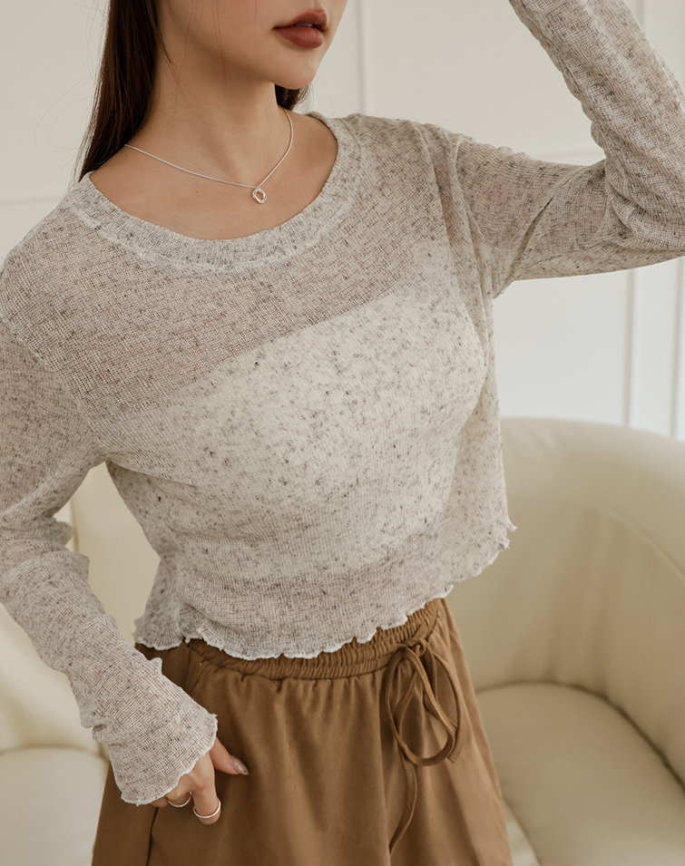 CLOUD-LIKE RUFFLED KNIT LONG-SLEEVE TOP
