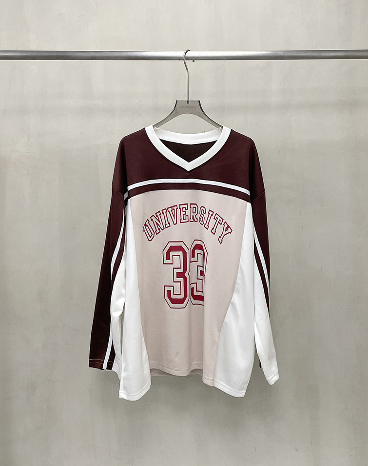 V-NECK BASEBALL LONG-SLEEVE TOP