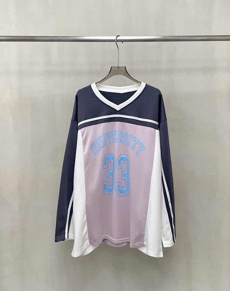 V-NECK BASEBALL LONG-SLEEVE TOP