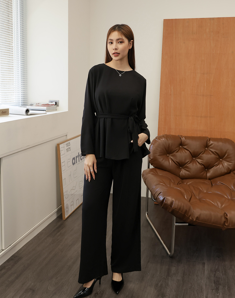 ROUND NECK TIE-WAIST CHIFFON SET