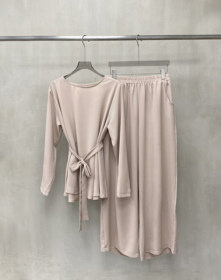 ROUND NECK TIE-WAIST CHIFFON SET