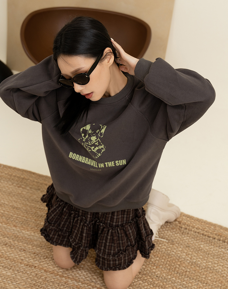 PUPPY PRINT OVERSIZE LONG-SLEEVE TOP
