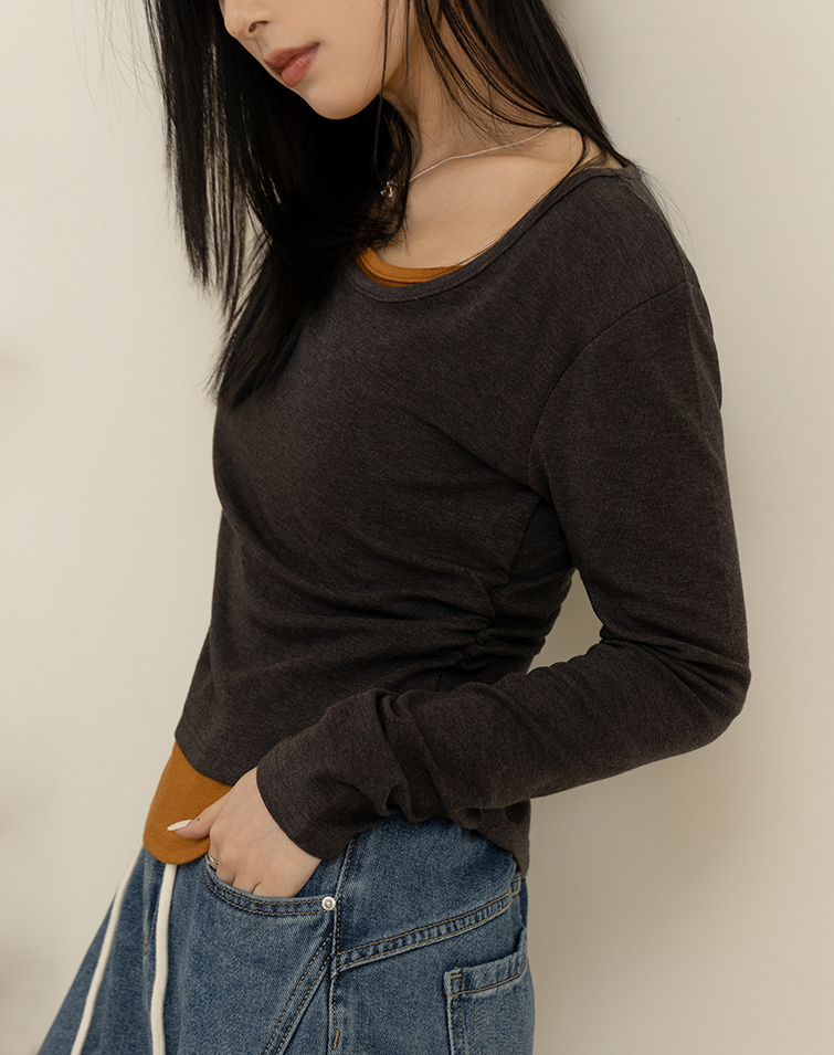 COLORBLOCK CREW NECK LONG-SLEEVE TOP