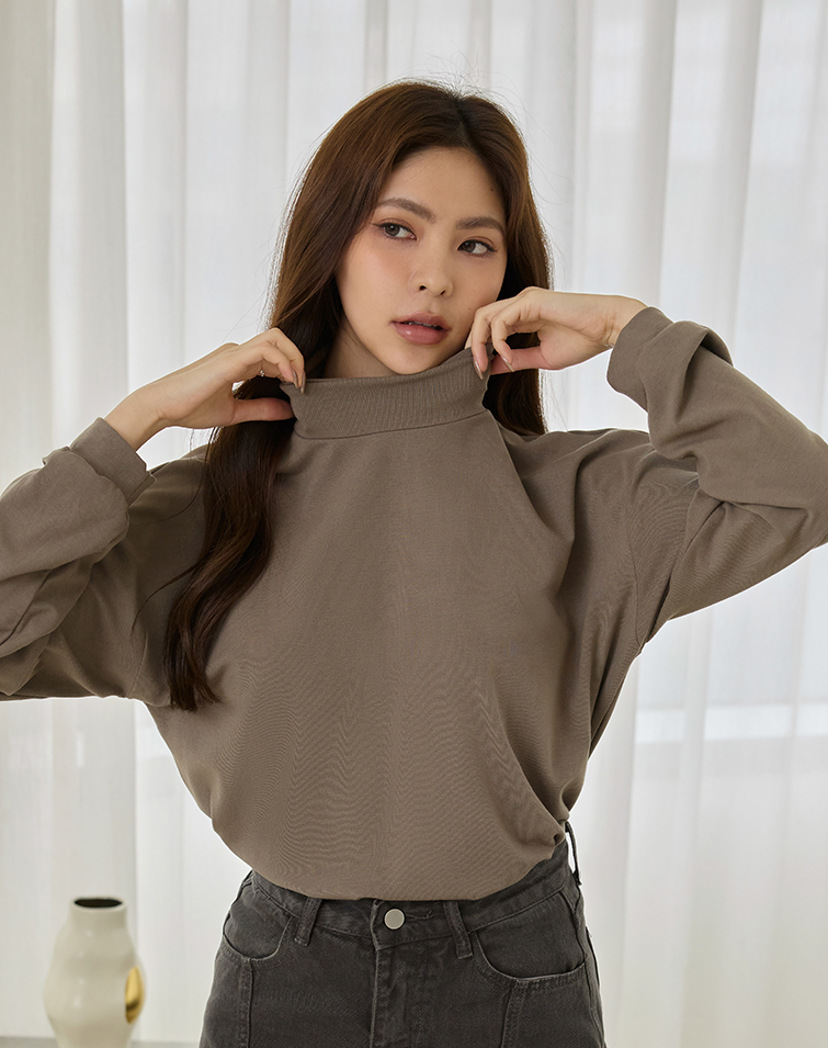 MIT STRETCH COMFORT MOCK NECK LONG-SLEEVE TOP